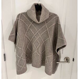 TSE 100% Cashmere Thick Chunky Cable Knit Turtleneck Poncho Sweater M/L